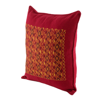Kissenbezug aus Baumwolle - Kissenbezug aus Baumwolle mit geometrischem Motiv in Rot aus Guatemala