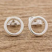 Sterling silver stud earrings, 'Rings of Harmony'