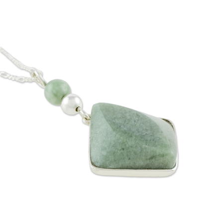 Jade pendant necklace, 'Apple Green Mayan Rhombus' - Apple Green Jade Pendant Necklace from Guatemala