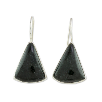 Jade drop earrings, 'Dark Green Mayan Triangles' - Dark Green Triangular Jade Earrings from Guatemala