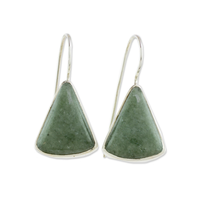 Jade drop earrings, 'Apple Green Mayan Triangles' - Apple Green Triangular Jade Earrings from Guatemala