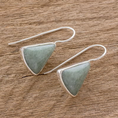 Jade drop earrings, 'Apple Green Mayan Triangles' - Apple Green Triangular Jade Earrings from Guatemala