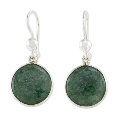 Jade dangle earrings, 'Green World of Jade' - Circular Green Jade Dangle Earrings from Guatemala