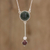 Jade Y-necklace, 'Dark Green Mayan Pendulum' - Dark Green Jade Rose Quartz and Garnet Y-Necklace (image 2) thumbail