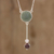 Jade pendant necklace, 'Apple Green Mayan Pendulum' - Apple Green Jade Rose Quartz and Garnet Pendant Necklace (image 2) thumbail