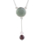 Jade pendant necklace, 'Apple Green Mayan Pendulum' - Apple Green Jade Rose Quartz and Garnet Pendant Necklace thumbail