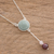 Jade pendant necklace, 'Apple Green Mayan Pendulum' - Apple Green Jade Rose Quartz and Garnet Pendant Necklace (image 2b) thumbail