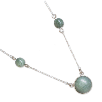 Jade pendant necklace, 'Apple Green Circular Maya' - Apple Green Jade Pendant Necklace from Guatemala