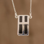 Reversible jade pendant necklace, 'Black Door' - Black Jade Reversible Pendant Necklace from Guatemala