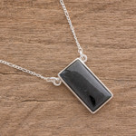 Reversible jade pendant necklace, 'Black Door' - Black Jade Reversible Pendant Necklace from Guatemala