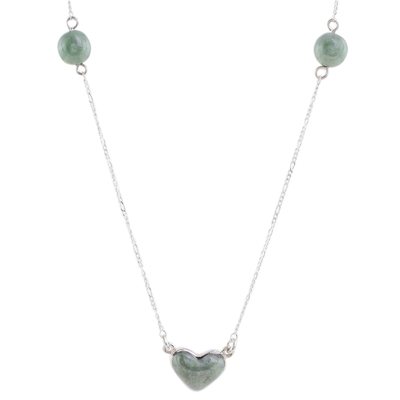 Jade pendant necklace, 'Me and You in Apple Green' - Apple Green Heart-Shaped Jade Necklace from Guatemala