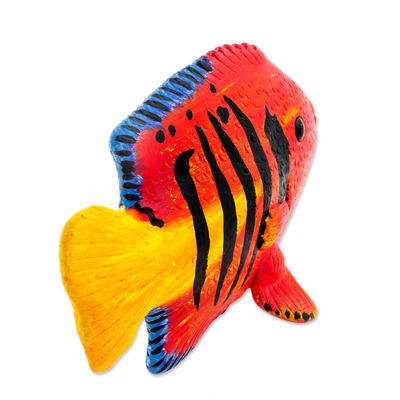 Ceramic figurine, 'Flame Angel Fish' - Hand-Painted Ceramic Fish Figurine from Guatemala