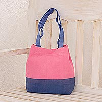 Cotton shoulder bag, 'Bicolor Beauty' - Cotton Shoulder Bag in Pink and Blue from Guatemala