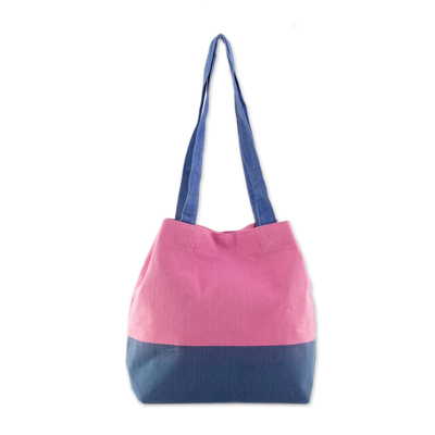 Cotton Shoulder Bag in Pink and Blue from Guatemala