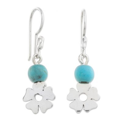 Sterling silver dangle earrings, 'Rapturous Flowers' - Floral Sterling Silver and Turquoise Earrings from Guatemala