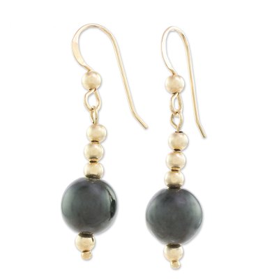 Gold-filled jade dangle earrings, 'Mayan Treasures' - 14k Gold-Filled Jade Dangle Earrings from Guatemala