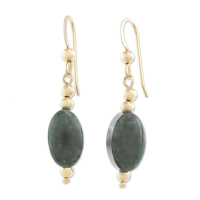 Gold-filled jade dangle earrings, 'Royal Ovals' - 14k Gold-Filled Oval Jade Dangle Earrings from Guatemala