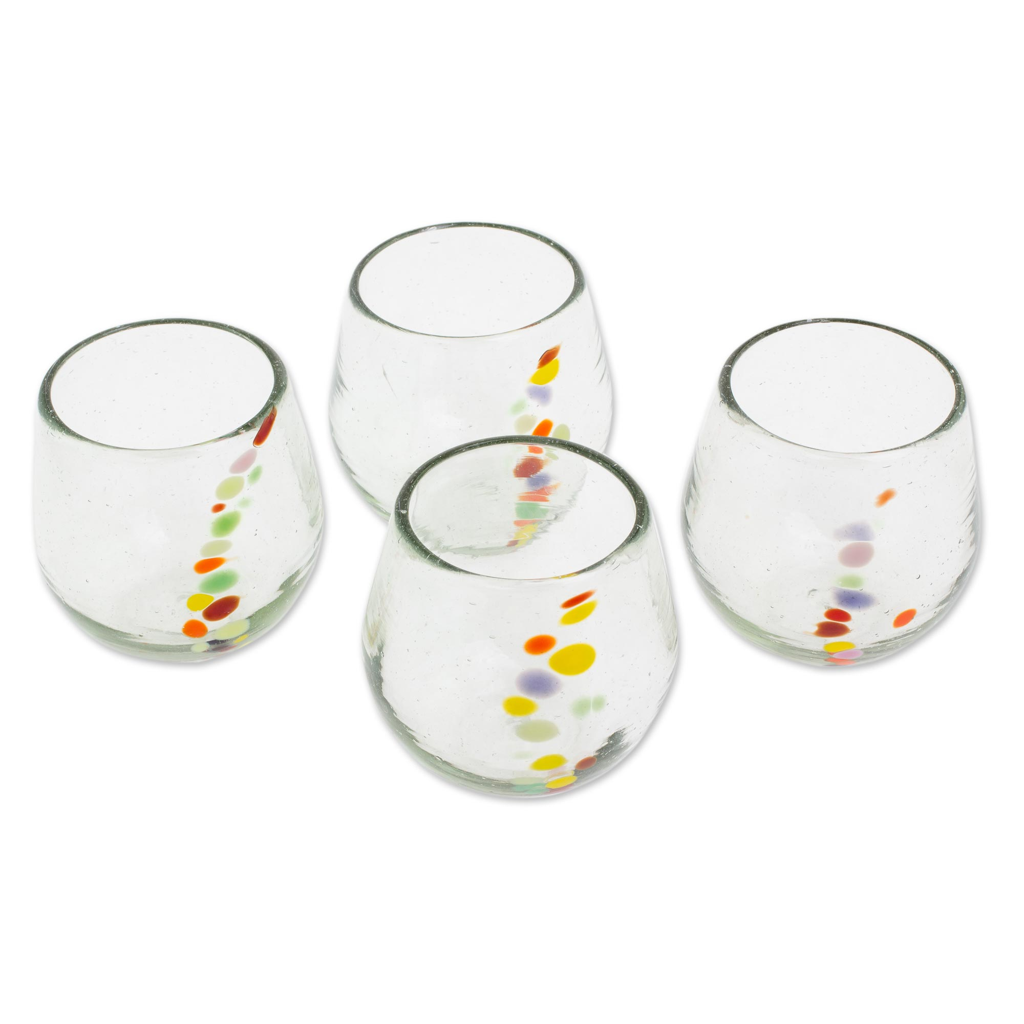 Unicef Market Hand Blown Recycled Colorful Dot Stemless Glasses Set Of 4 Happy Trails 