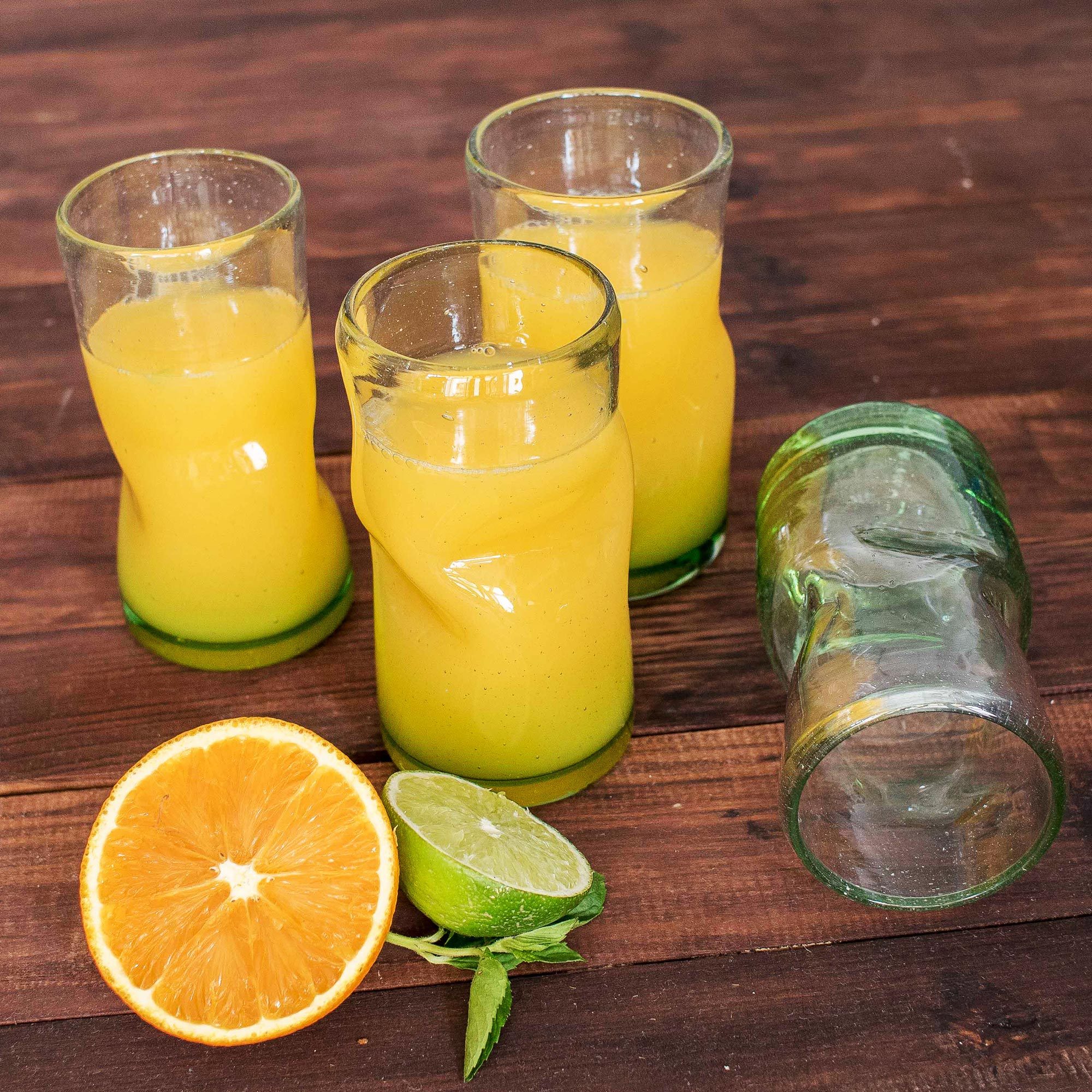 Hand Blown Recycled Glass Clear Green Tumblers (Set of 4) Glacial