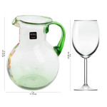 Recycled glass pitcher, 'Conga Line' - Hand Blown Recycled Glass Clear Green Colorful Dots Pitcher