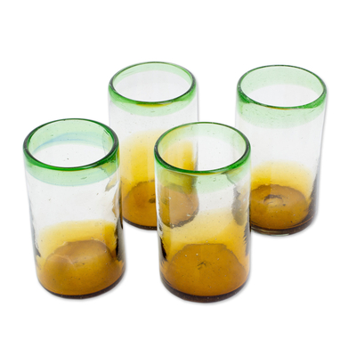 Recycelte Glasbecher, 'Palm Beach' (Satz mit 4 Stück) - Grün-braune mundgeblasene Recyclingglas-Trinkbecher (4er-Satz)