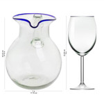 Recycled glass pitcher, 'Clear Seas' - Clear Blue Rimmed Hand Blown Recycled Glass Pitcher