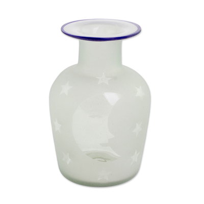 Clear Frosted Moon and Stars Hand Blown Recycled Glass Vase