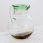 Recycled glass pitcher, 'Palm Beach' - Clear Green Brown Hand Blown Recycled Glass Pitcher