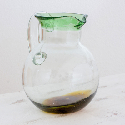 Jarra de vidrio reciclado - Jarra de vidrio reciclado soplado a mano marrón verde claro
