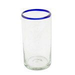 Recycled glass tumblers, 'Clear Seas' (set of 4) - Clear Blue Rim Hand Blown Recycled Glass Tumblers (Set of 4)