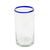 Vasos de vidrio reciclado, (juego de 4) - Vasos de vidrio reciclado soplado a mano con borde azul transparente (juego de 4)
