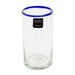 Recycled glass tumblers, 'Clear Seas' (set of 4) - Clear Blue Rim Hand Blown Recycled Glass Tumblers (Set of 4)