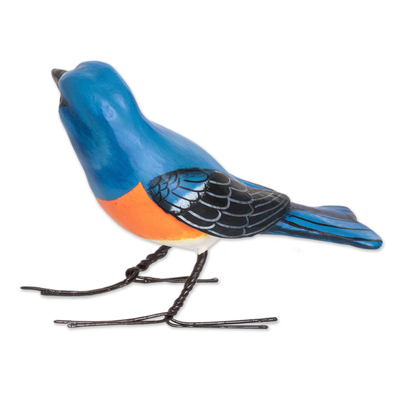 Ceramic figurine, 'Lazuli Bunting' - Ceramic Figurine of a Lazuli Bunting Bird from Guatemala