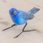 Ceramic figurine, 'Indigo Bunting' - Handcrafted Blue Indigo Bunting Bird Ceramic Figurine
