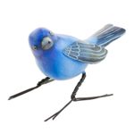 Ceramic figurine, 'Indigo Bunting' - Handcrafted Blue Indigo Bunting Bird Ceramic Figurine