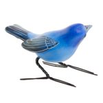 Ceramic figurine, 'Indigo Bunting' - Handcrafted Blue Indigo Bunting Bird Ceramic Figurine