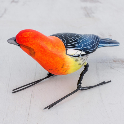 Ceramic figurine, 'Woodpecker' - Painted Ceramic Figurine of a Woodpecker from Guatemala