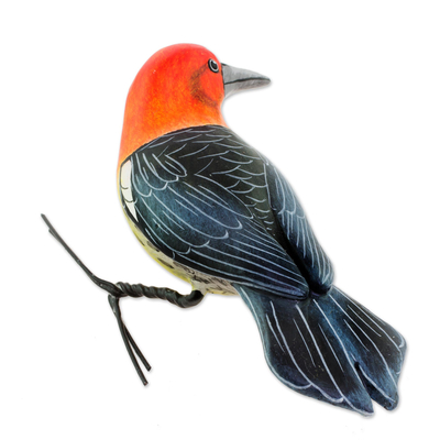 estatuilla de cerámica - Figura de Cerámica Pintada de Pájaro Carpintero de Guatemala
