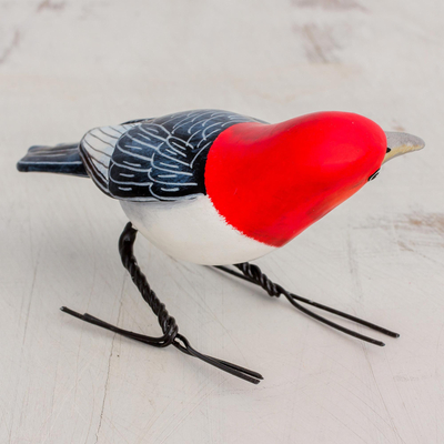 Ceramic figurine, 'Red Headed Woodpecker' - Ceramic Figurine of a Red Headed Woodpecker from Guatemala