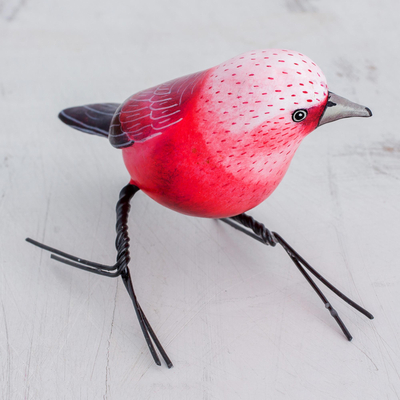 Ceramic figurine, 'Pink Warbler' - Ceramic Figurine of a Pink Warbler Bird from Guatemala
