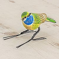 Ceramic figurine, 'Blue-Throated Hummingbird'