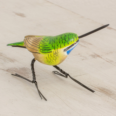 Ceramic figurine, 'Blue-Throated Hummingbird' - Handcrafted Blue-Throated Hummingbird Ceramic Figurine