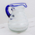 Recycled blown glass pitcher, 'Refreshing' - Hand Blown Recycled Glass Pitcher Frosted Stripe Blue Accent