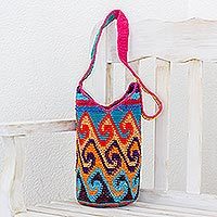 Unicef Market Guatemalan Shoulder Bags Cotton Bucket Bag Multicolored Waves Crocheted Wave Motif From