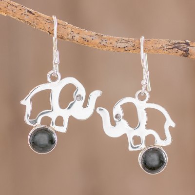Sterling Silver And Jade Elephant Earrings From Guatemala Jade Dangle Earrings Balancing Elephants Sterling Silver And Elephant From