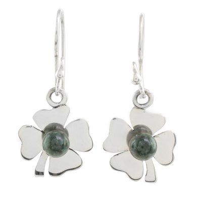 Jade dangle earrings, 'Magnificent Clovers' - Jade Four Leaf Clover Dangle Earrings from Guatemala