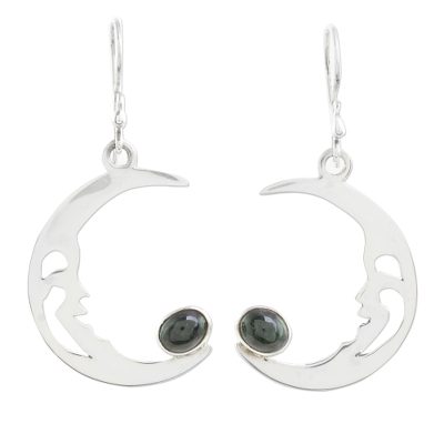 Jade dangle earrings, 'Crescent Moon Cradle' - Jade Crescent Moon Dangle Earrings from Guatemala