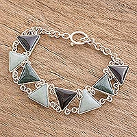Jade link bracelet, 'Tricolor Pyramids' - Triangular Jade Link Bracelet Crafted in Guatemala