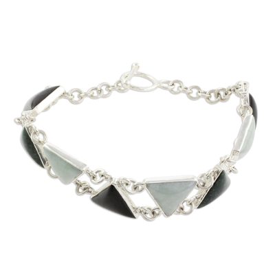 Jade link bracelet, 'Tricolor Pyramids' - Triangular Jade Link Bracelet Crafted in Guatemala