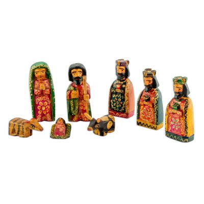 Wood nativity scene, 'Promise of Bethlehem' (set of 8) - Eight Piece Pinewood Nativity Scene from Guatemala